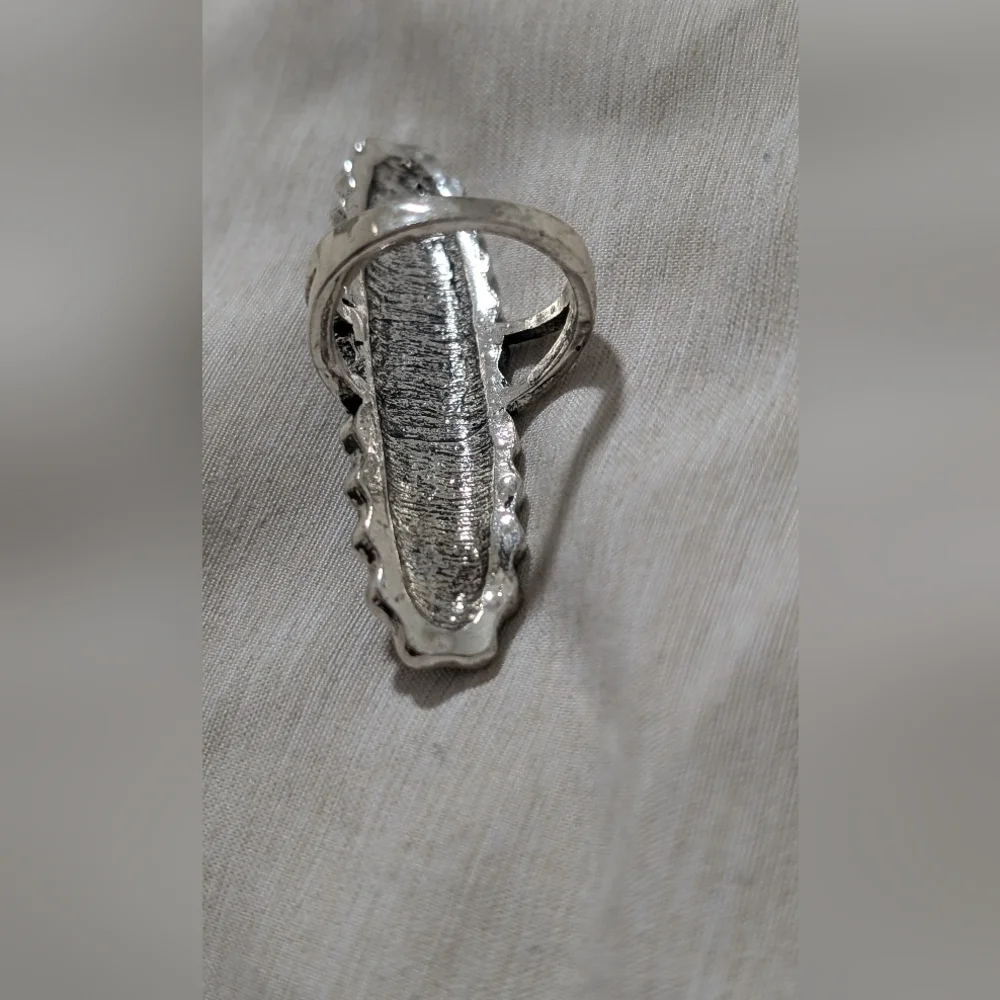 Artisan Faux  Silver and Blue Marbled Ring